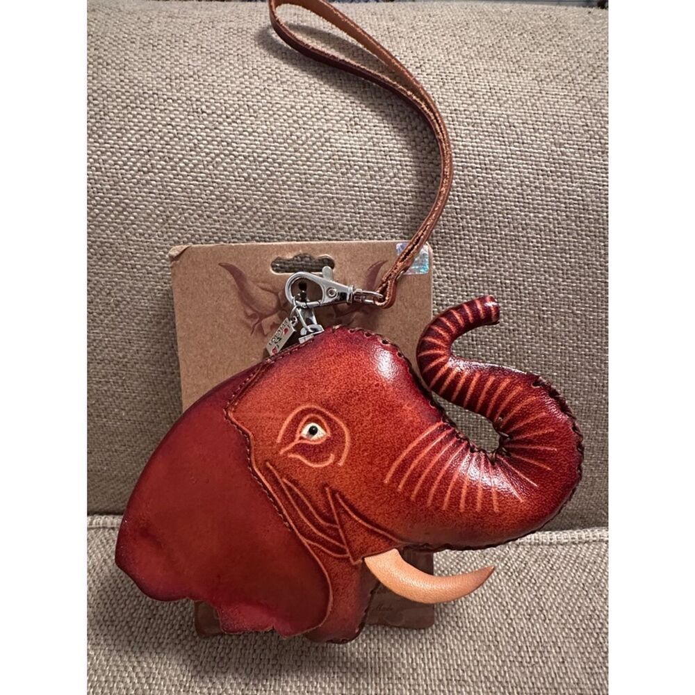 NEW I ❤️ Bulgari Red-Brown Leather Elephant Wristlet Charm